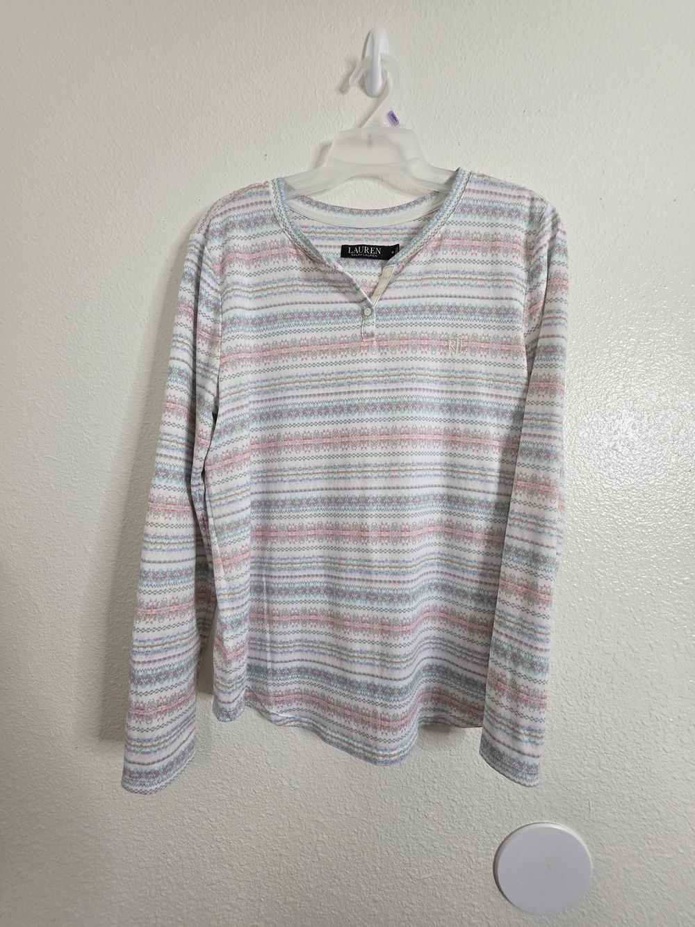 Lauren Ralph Lauren Womens Medium Fair Isle Stripe Henley Long Sleeve Shirt Top